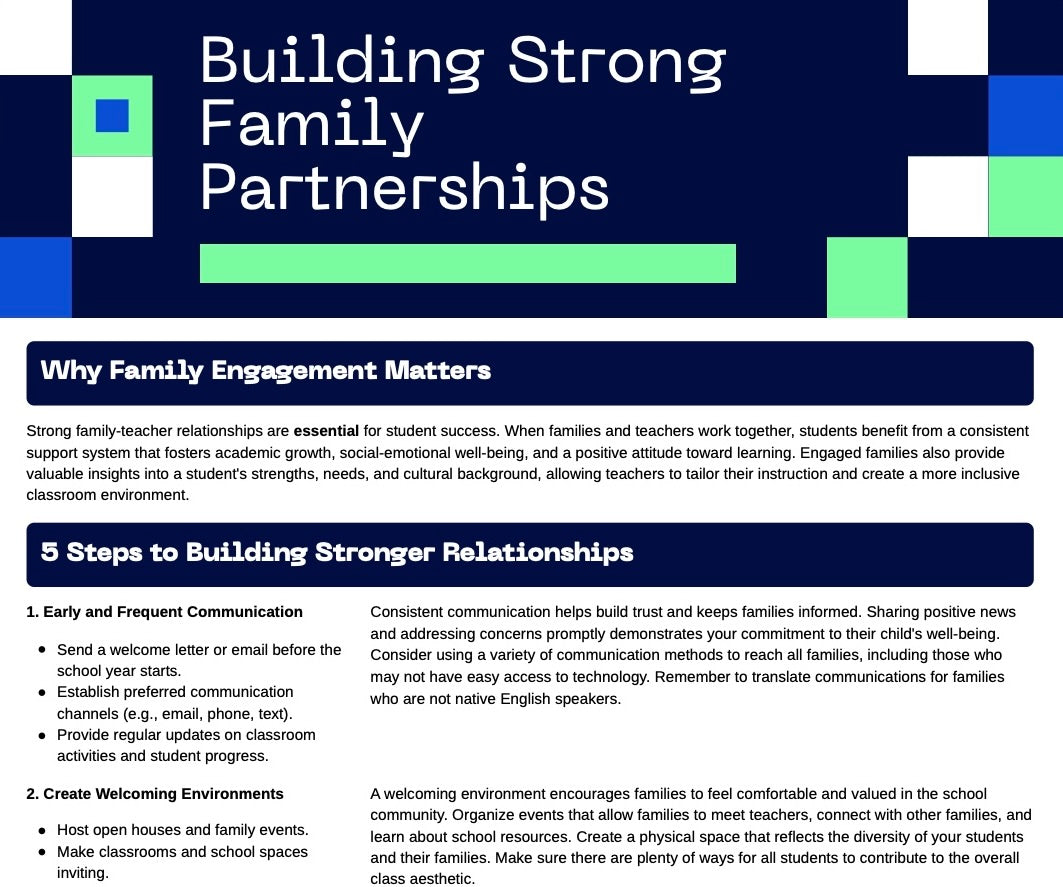 Building Strong Teacher-Family Relationships